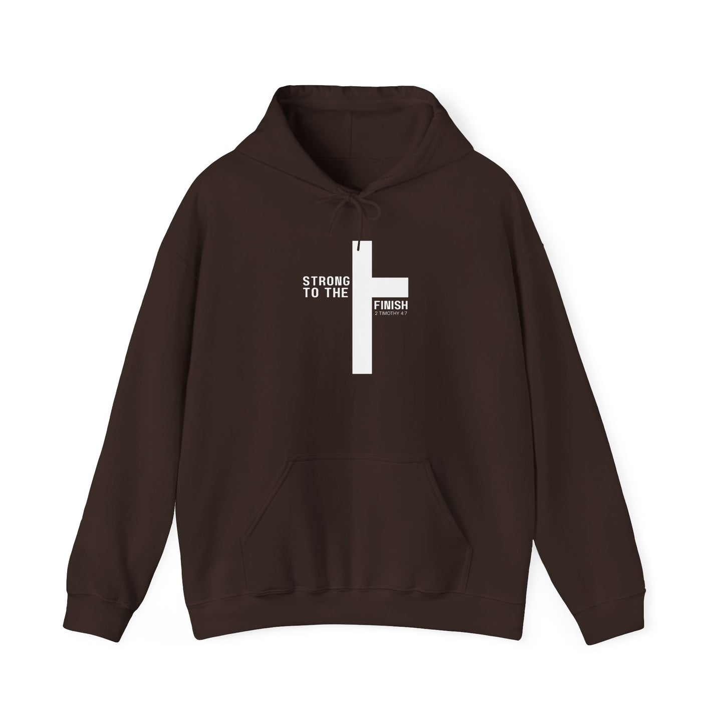 Christian Hoodie — "Strong To The Finish" Cross Design (2 Timothy 4:7)