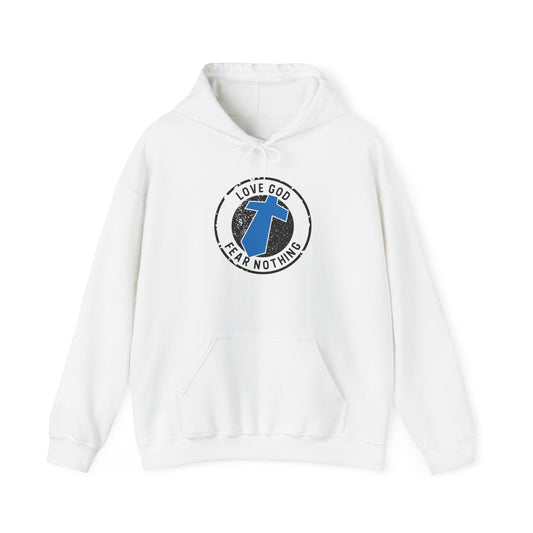 Christian Cross Hoodie — "Love God Fear Nothing" Inspirational Faith Sweatshirt