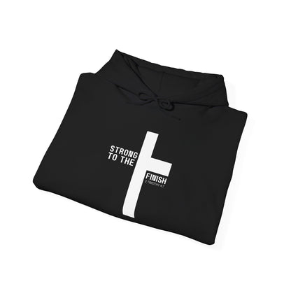 Christian Hoodie — "Strong To The Finish" Cross Design (2 Timothy 4:7)