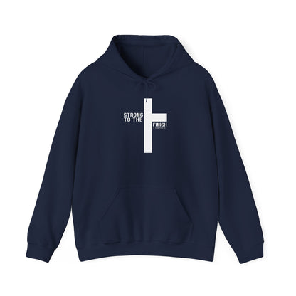 Christian Hoodie — "Strong To The Finish" Cross Design (2 Timothy 4:7)