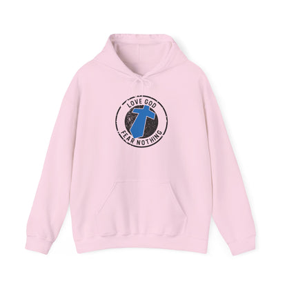 Christian Cross Hoodie — "Love God Fear Nothing" Inspirational Faith Sweatshirt