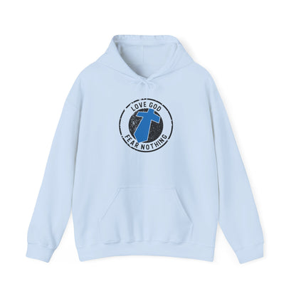Christian Cross Hoodie — "Love God Fear Nothing" Inspirational Faith Sweatshirt