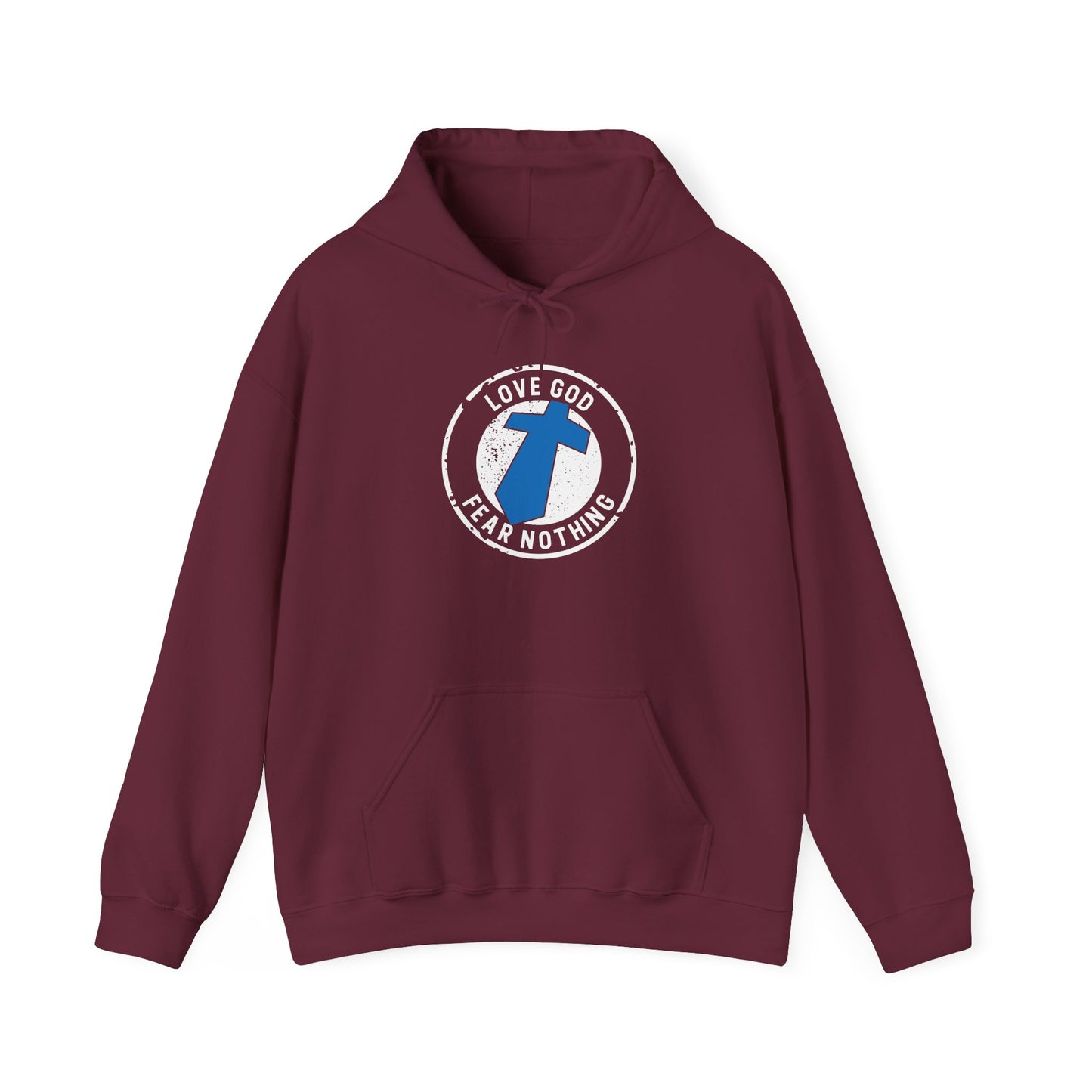 Christian Cross Hoodie — "Love God Fear Nothing" Inspirational Faith Sweatshirt
