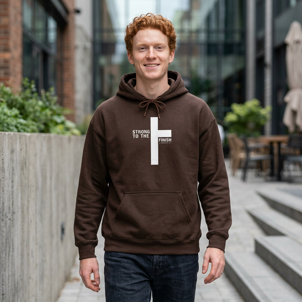 Christian Hoodie — "Strong To The Finish" Cross Design (2 Timothy 4:7)