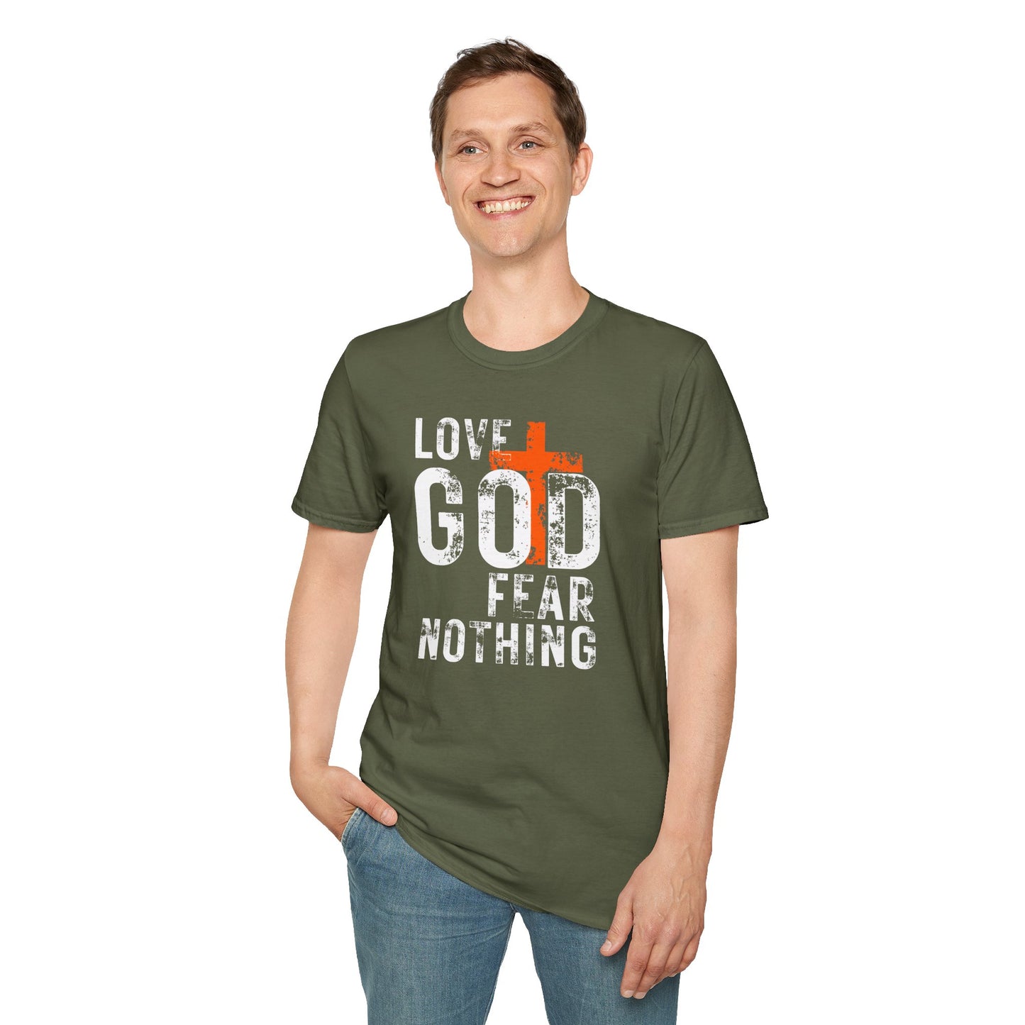 Love God Fear Nothing Distressed Design T-Shirt