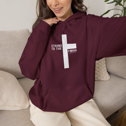 Christian Hoodie — "Strong To The Finish" Cross Design (2 Timothy 4:7)