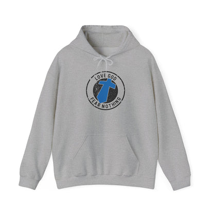 Christian Cross Hoodie — "Love God Fear Nothing" Inspirational Faith Sweatshirt