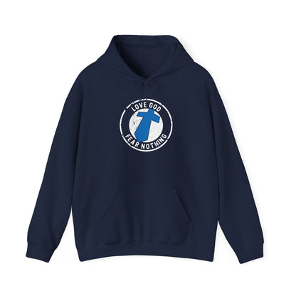 Christian Cross Hoodie — "Love God Fear Nothing" Inspirational Faith Sweatshirt