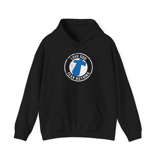 Christian Cross Hoodie — "Love God Fear Nothing" Inspirational Faith Sweatshirt
