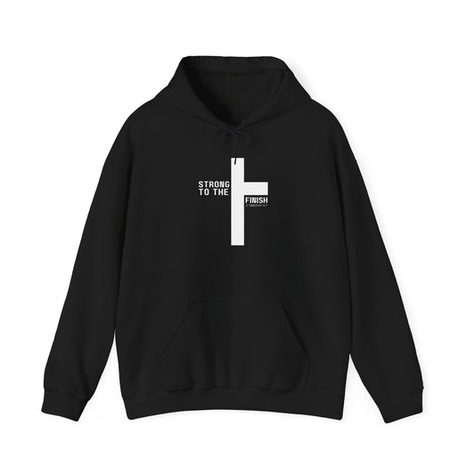 Christian Hoodie — "Strong To The Finish" Cross Design (2 Timothy 4:7)